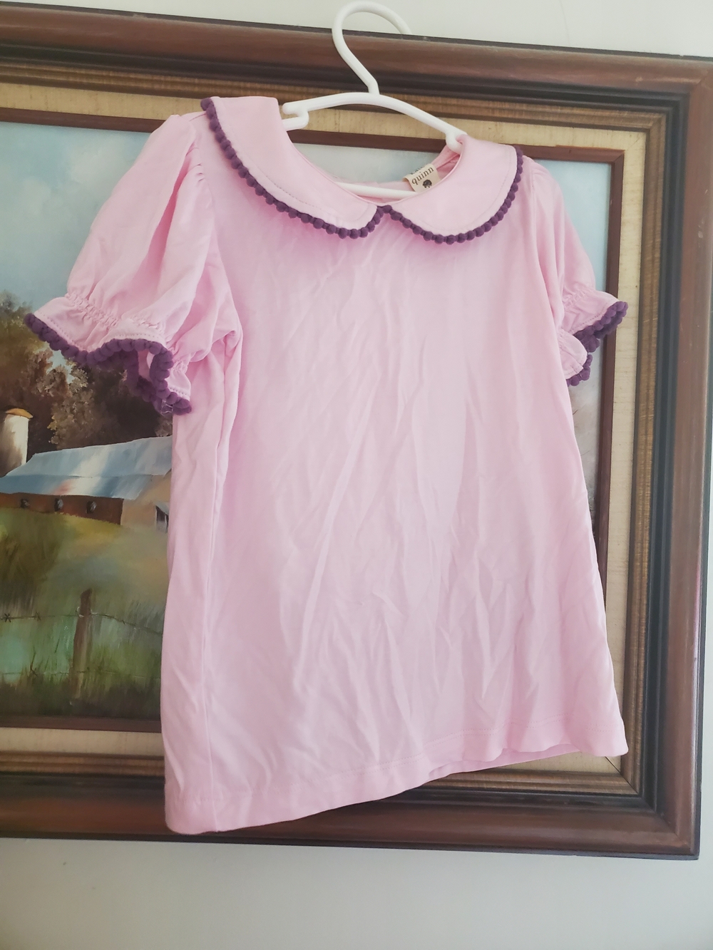 kate quinn 3t Pink Short-Sleeve Top with Purple Trim